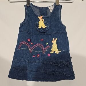 Baby Einstein Short Sleeve Jean Dress Kangaroo Embroidered Flowers Vintage 6